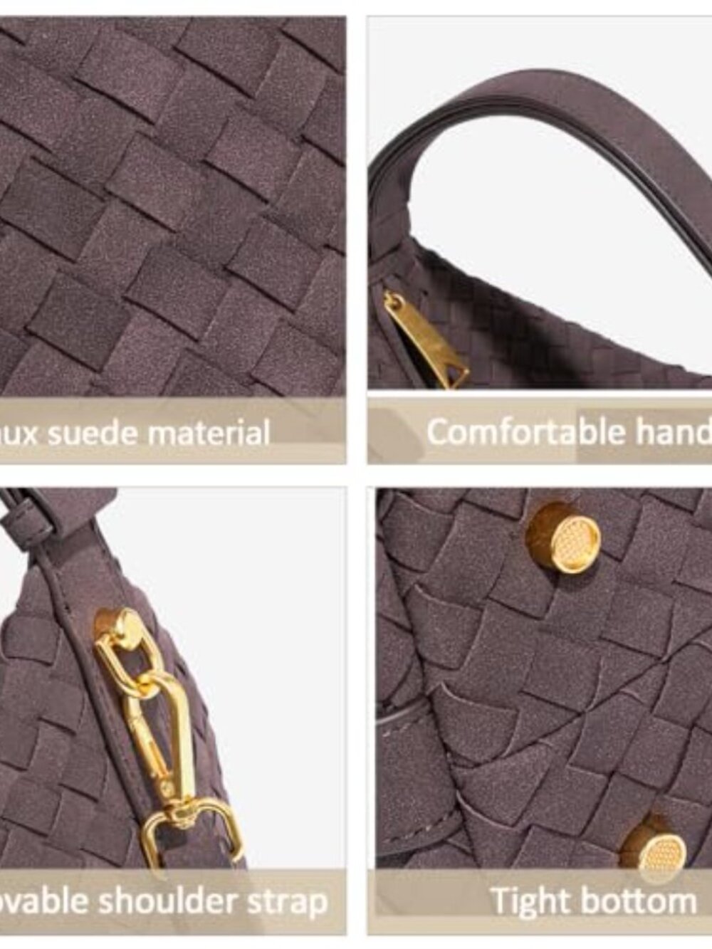 Faux Suede Woven Crescent Hobo Shoulder Bag Handbag Purse - Picture 6 of 6